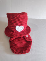 Valentine's crochet top hat diaper set