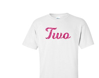 TWO hot pink glitter design birthday t-shirt
