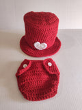 Valentine's crochet top hat diaper set