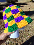 Mardi Gras crochet adult plaid bucket hat