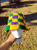 Mardi Gras crochet adult plaid bucket hat