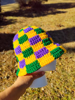 Mardi Gras crochet adult plaid bucket hat