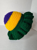 Mardi Gras crochet adult hat, relaxed ruffle