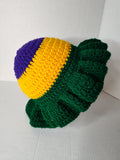 Mardi Gras crochet adult hat, relaxed ruffle