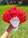 Red Crochet extreme ruffle hat