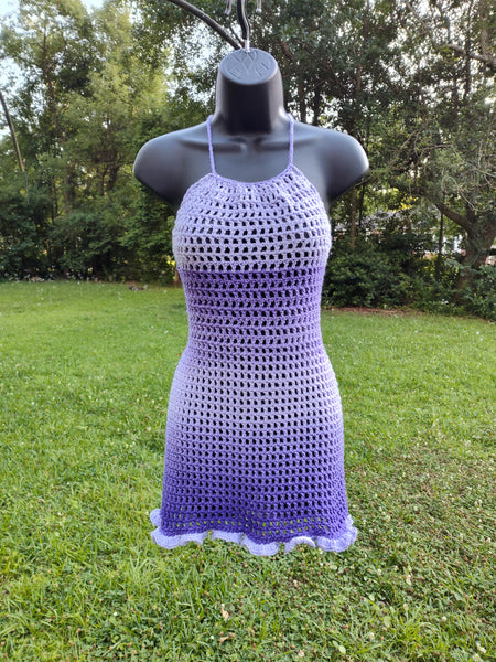 Purple ombre color Mesh dress and matching hat