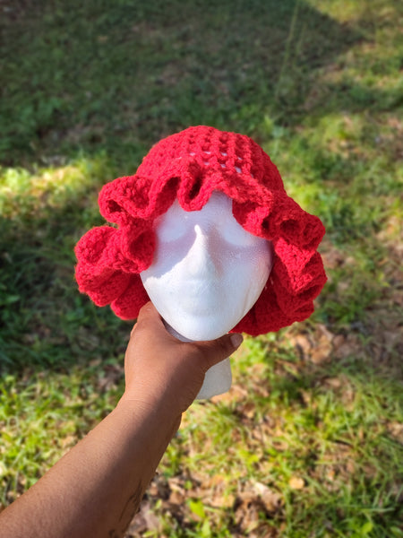 Red crochet mesh hat