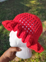 Red crochet mesh hat