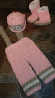 Firefighter pants set with boots in pink, grey and white