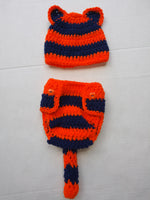Crochet orange and navy tiger diaper set