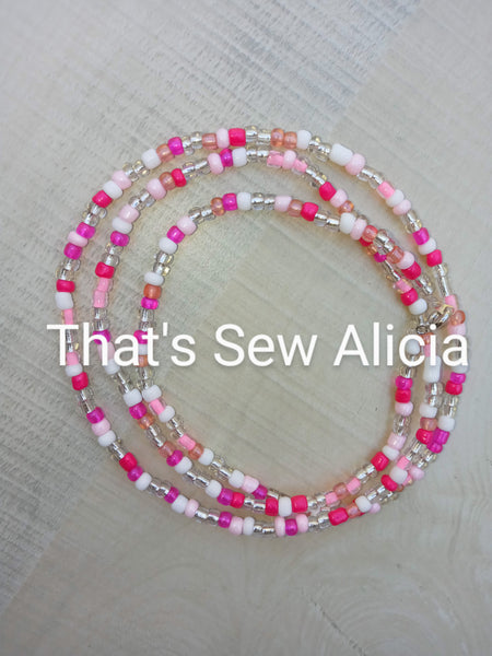Pink and white waist beads