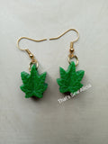 420 small weed leaf resin earrings