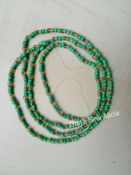 Light green & clear gold waist beads