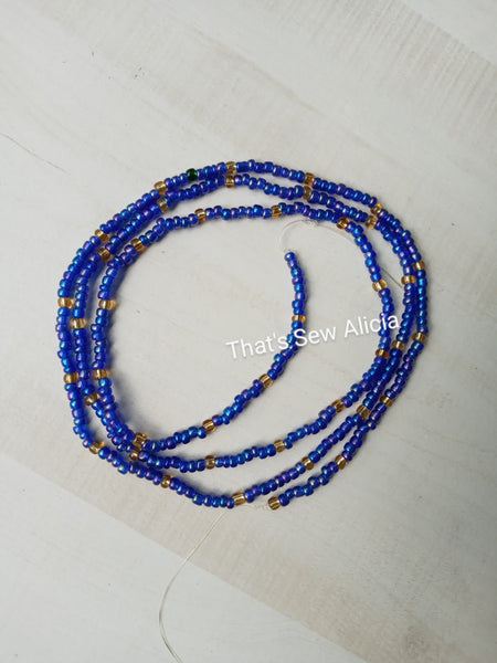 Royal Blue & gold waist beads