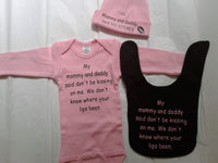 Pink and Black "My mommy & Daddy said don't be kissing in me" set