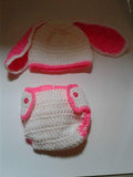 White and hot pink floppy ear bunny diaper set