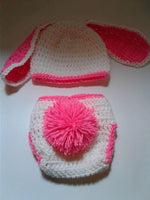 White and hot pink floppy ear bunny diaper set