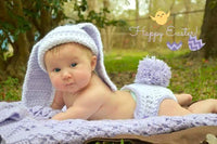 White and lilac floppy ear bunny diaper set