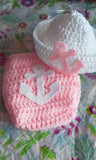 Pink and white sailor crochet diaper set