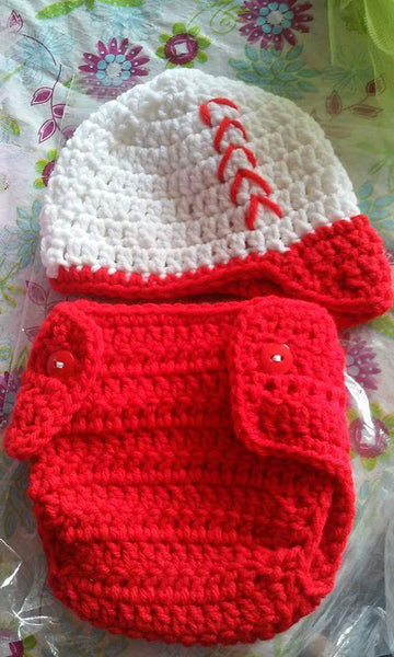 Crochet baseball/ softball 2pc diaper set