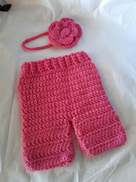 Crochet shorts and flower set, newborn photo prop