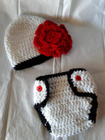 Crochet white, black and hot pink flower diaper set
