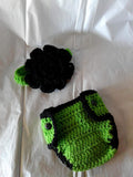 Crochet lime and black flower diaper set
