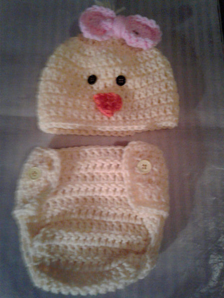 Crochet yellow chick diaper set with bow