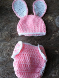 Pink and white floppy ear bunny diaper set