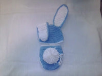 Floppy ear bunny diaper set, light blue and white