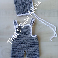 Crochet coverall shorts and bonnet set