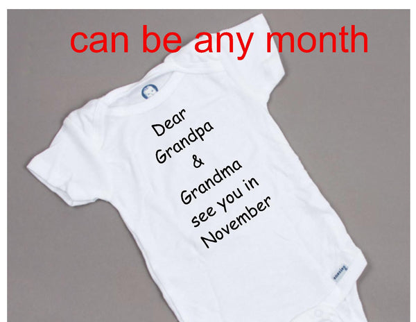 Dear Grandma and Grandpa, see you in November birth announcement bodysuit