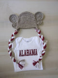 Alabama baby bodysuit and crochet elephant hat