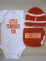 Little Tennessee fan baby bodysuit with matching football diaper set
