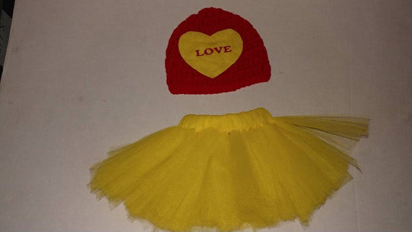 Crochet Valentine's LOVE  sweetheart hat and matching tutu
