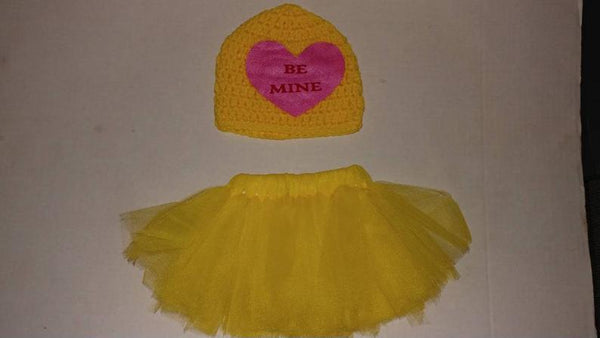 Crochet Valentine's BE MINE sweetheart hat and matching tutu