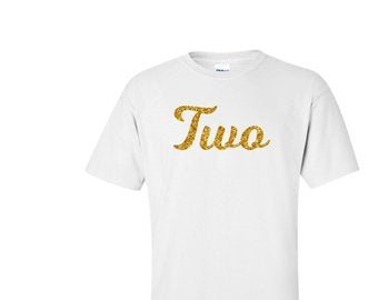 TWO gold glitter design birthday t-shirt
