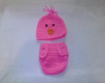 Crochet hot pink chick diaper set