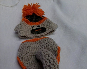 Sock monkey inspired crochet diaper set