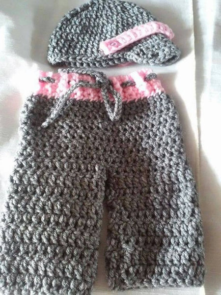 Newborn girls pants set, grey pink
