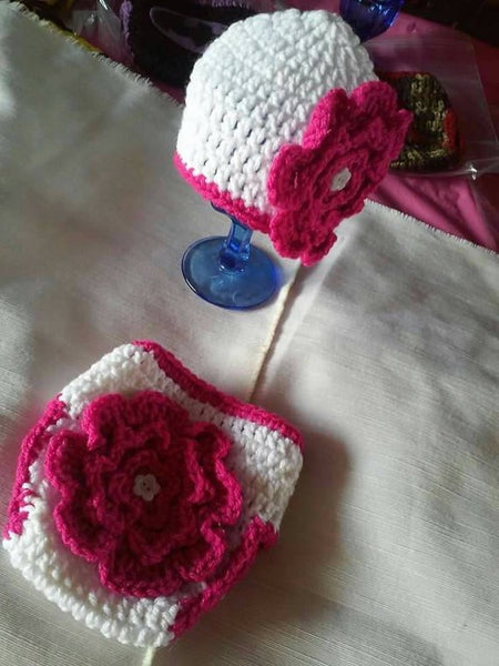 Newborn crochet flower hat and diaper set