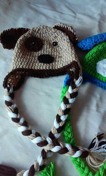 Crochet puppy hat, tan and brown