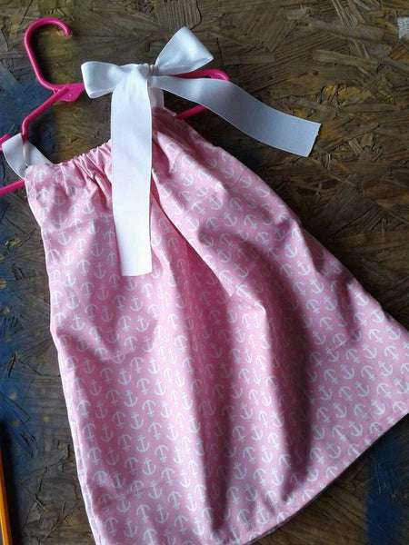 Pink and white anchor pillowcase dress