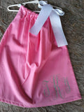 Pink pillowcase dress with silver glitter monogram