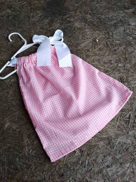 Pink and white pillowcase dress, gingham check