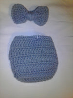 Bowtie newborn diaper set, crochet baby bowtie, light grey