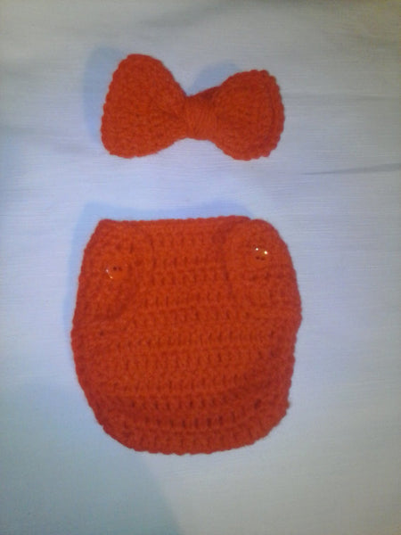 Bowtie newborn diaper set, crochet baby bowtie, red