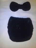 Bowtie newborn diaper set, crochet baby bowtie, black