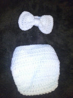 Bowtie newborn set, crochet, white