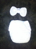 Bowtie newborn set, crochet, white